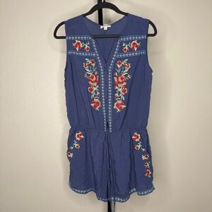 Umgee Embroidered‎ Blue Romper
